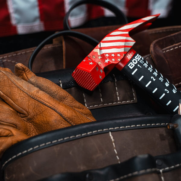 Let Freedom Swing- Flag Engraved Red Cerakote® Titanium Hammer | Fiberglass Handle Titanium Boss Hammer Co. 16 oz Titanium Smooth