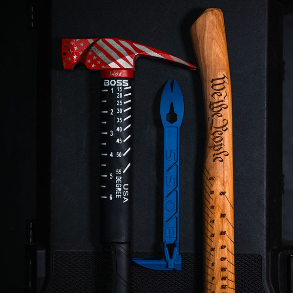 Limited edition titanium hammer with laser engraved american flag design on the head of the titanium framing hammer