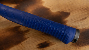 Over-molded rubber grip of the Boss Blue Collar Steel Hammer absorbs impact shock