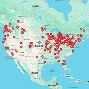Map of United States, Canada , Mexico and Central America showing locations where Boss Tools are sold